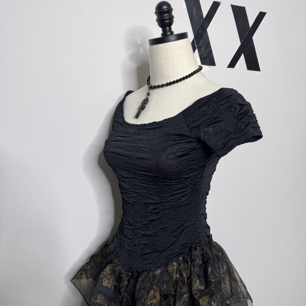 Vintage 80s Black Lace Tulle Party Girl Prom Dress • Fairy Formal Betsey Cyndi M - Picture 8 of 9